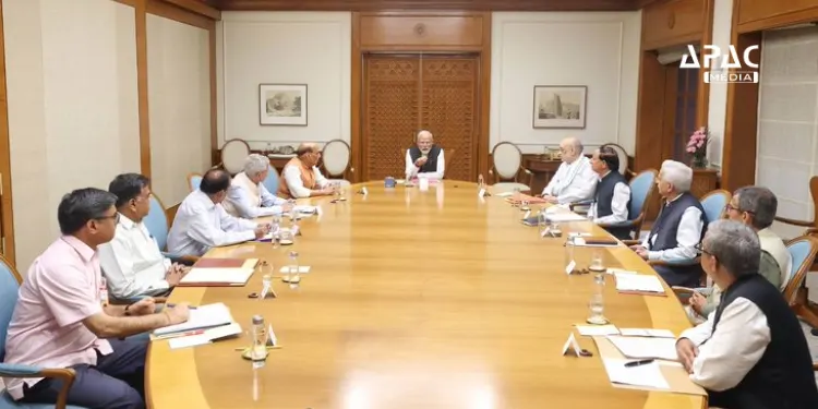 Prime Minister Narendra Modi chairs the Cabinet Committee on Security (CCS) meeting in New Delhi following the Pahalgam terror attack, as India announces strong diplomatic and security measures against cross-border terrorism.