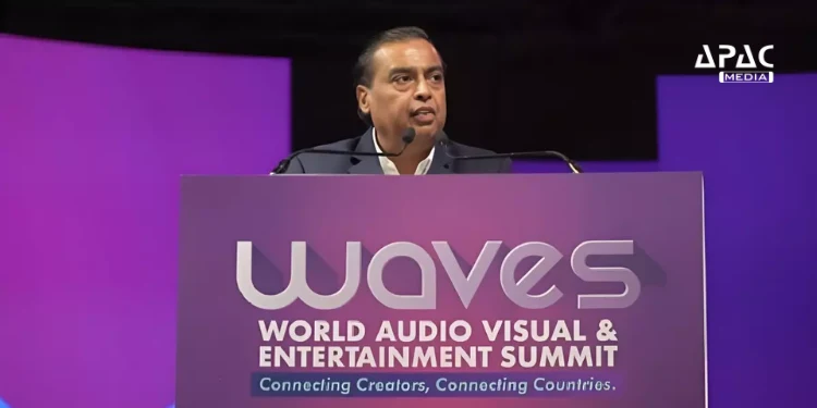 At WAVES 2025 in Mumbai, Reliance Industries Chairman Mukesh Ambani unveiled a bold vision to position India as the global leader in media and entertainment, driven by technology and digital transformation.