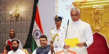 Gujarat Governor Acharya Devvrat was sworn in as the new Governor of Maharashtra after C.P. Radhakrishnan’s resignation, taking the oath in Sanskrit at Mumbai’s Raj Bhavan.