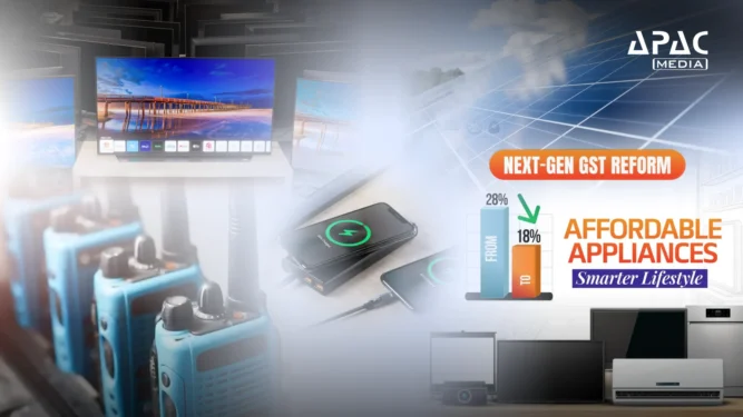 GST Council cuts rates. ACs, TVs, dishwashers at 18%, solar panels, walkie-talkies, composting machines at 5%, boosting electronics and green energy.